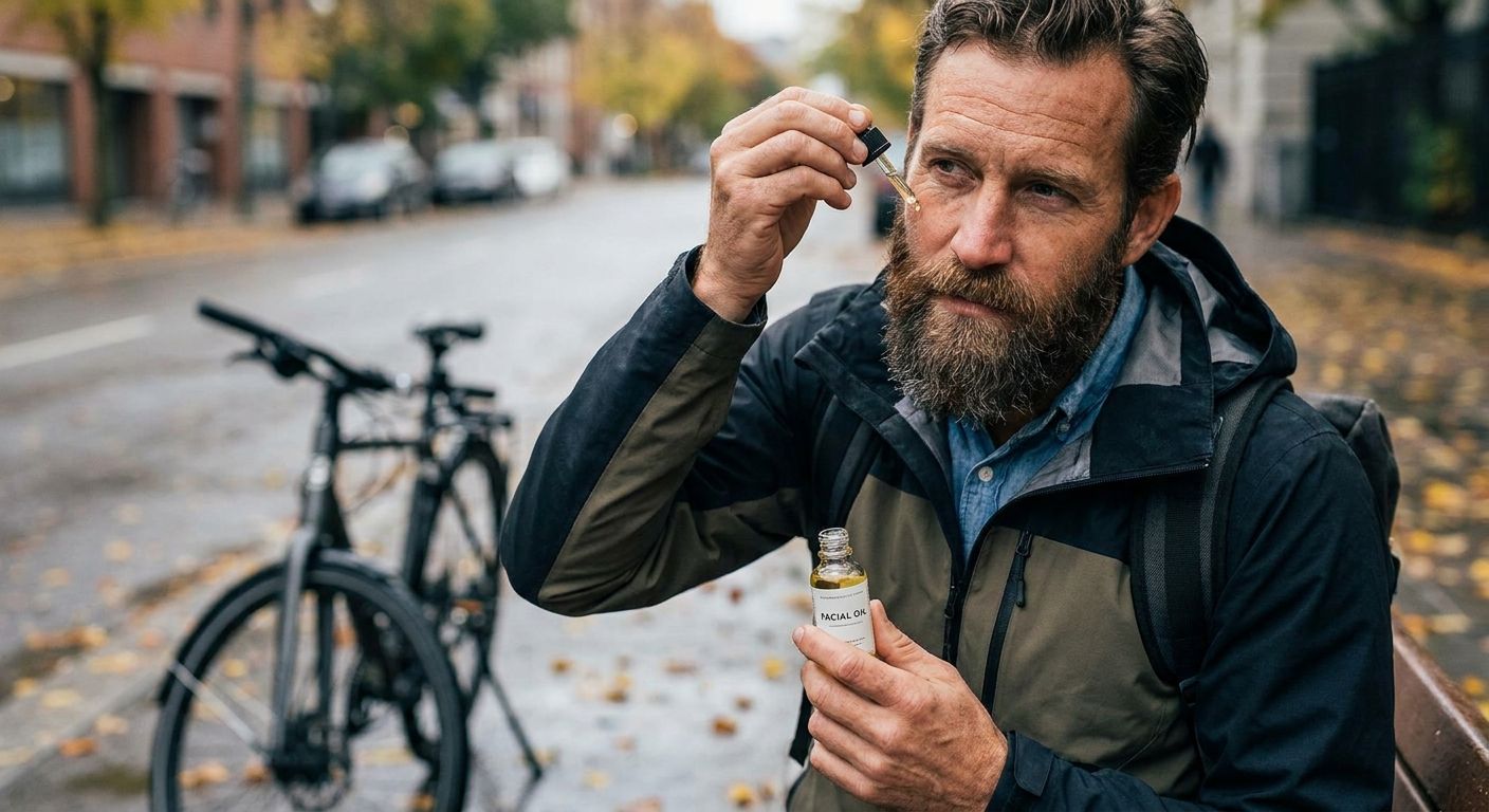 Facial oil for men who commute by bike year-round