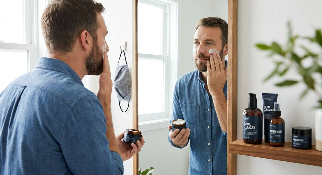 Skincare routine for men who wear a face covering at work