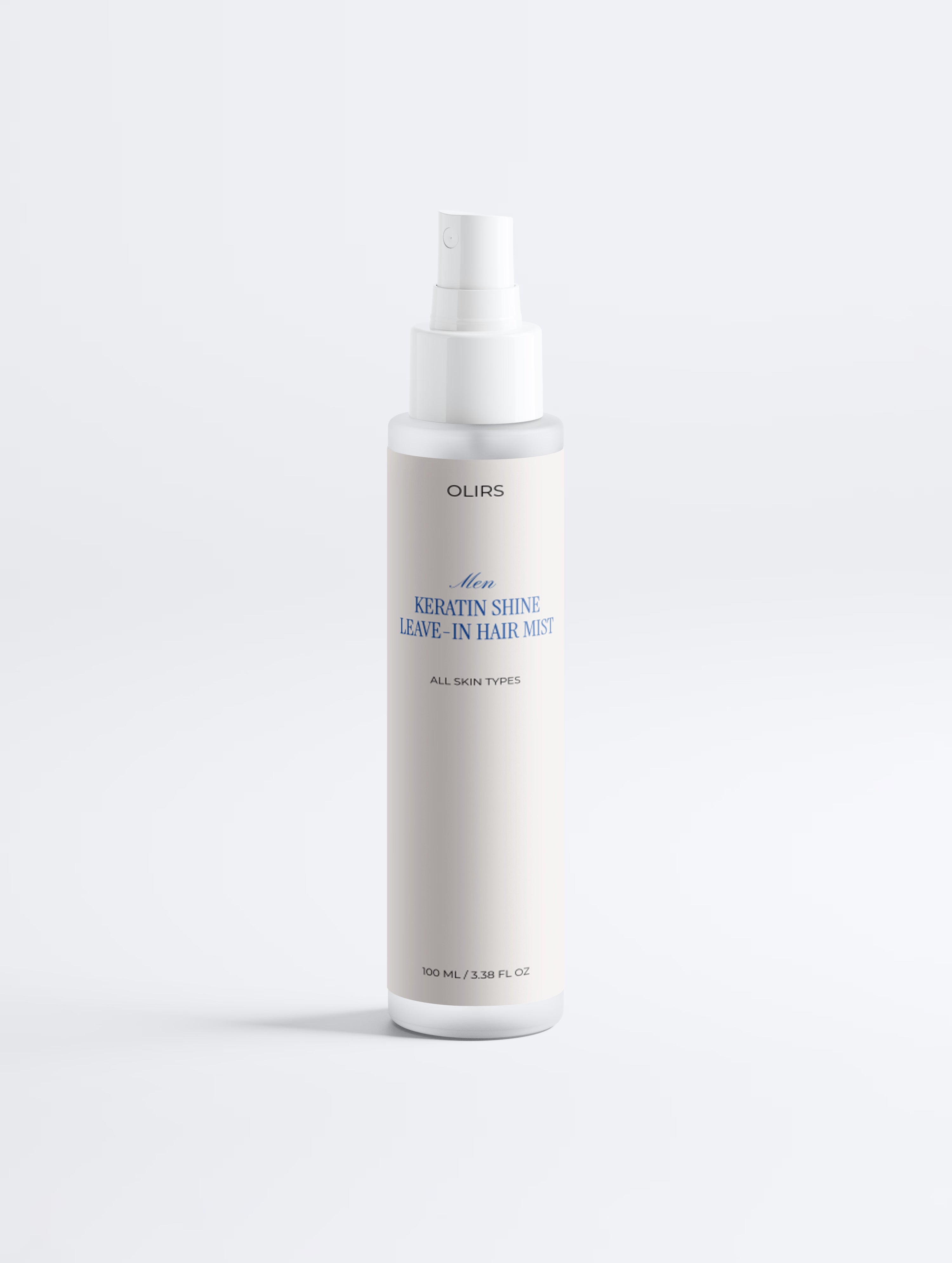 Keratin Shine Leave-In Hair Mist bottle packaging for hair care, designed to revitalize and protect damaged hair.